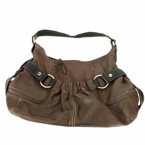 Tignanello Women's Brown Leather Zipper Front Pocket Shoulder Bag Large Purse